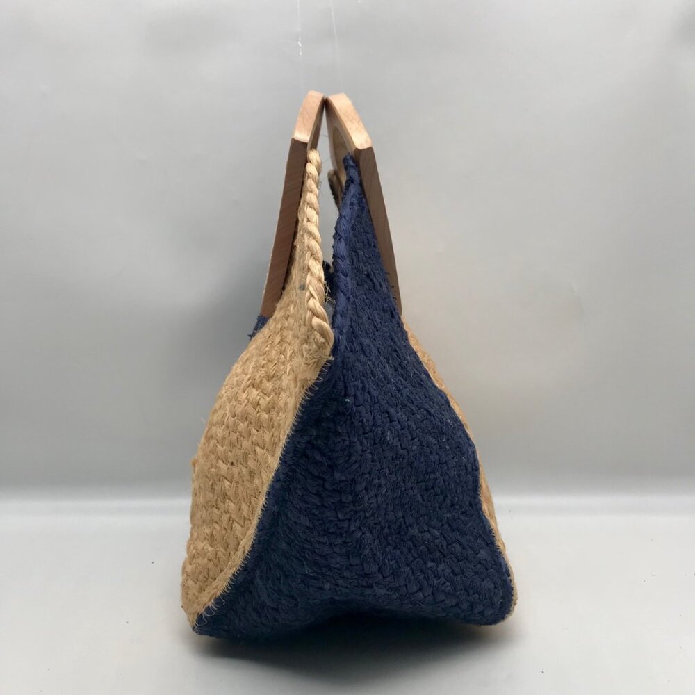 MMS Brands Natural Woven Jute and Blue Braided Tote Bag - Picture 3 of 10